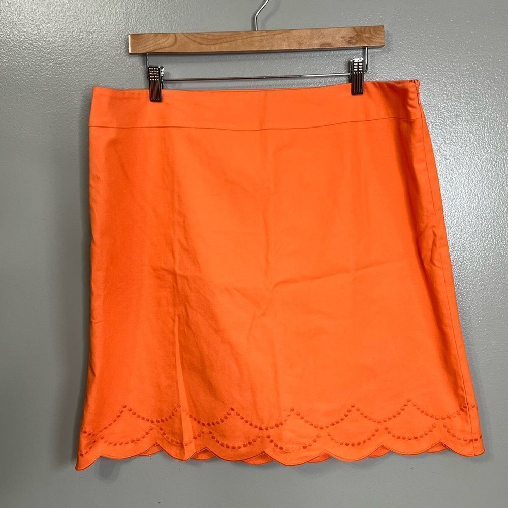 Talbots orange scalloped A line skirt‎ embroidered size 16 preppy travel artsy